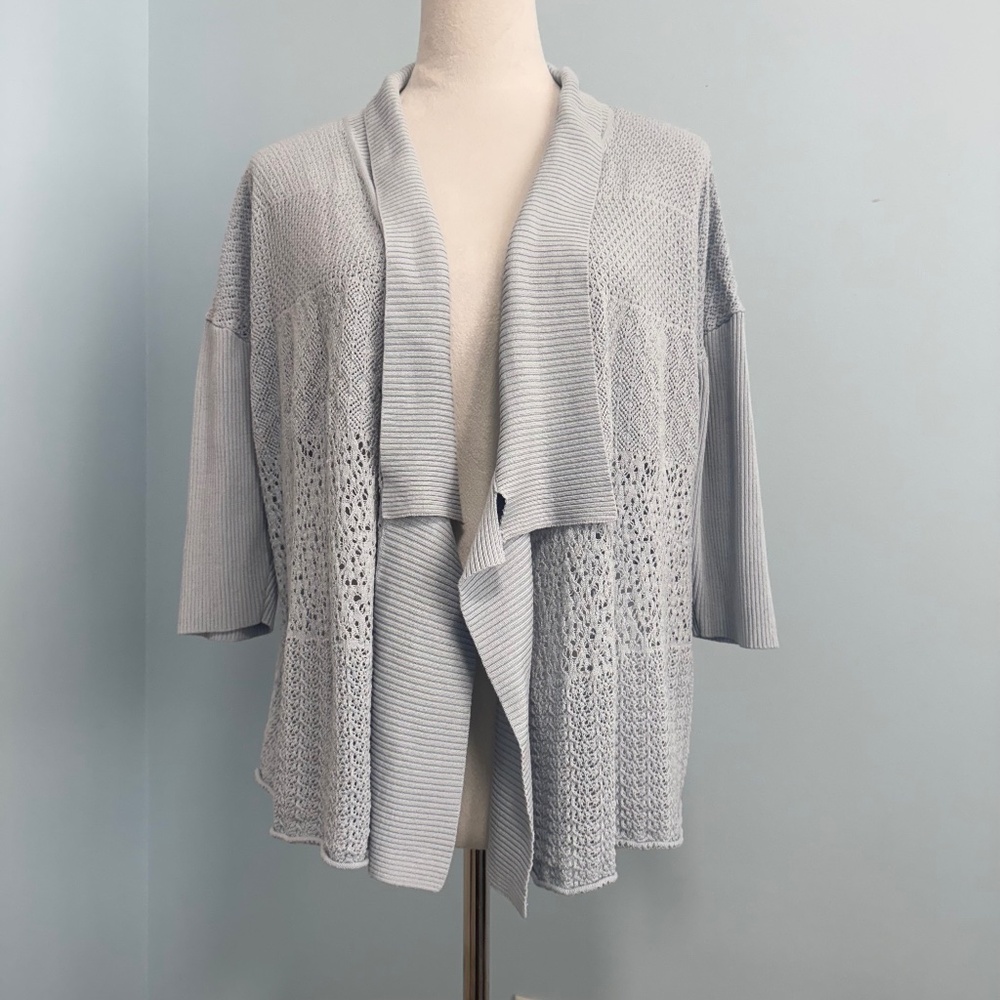 Eileen Fisher Silk Blend Crochet Open Front Cardigan‎ Size L
